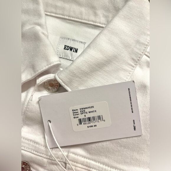 Anthropologie Edwin Evie Optic White Jean Jacket Silver Hardware NWT Small - Picture 4 of 12